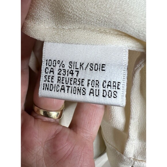 Talbots 100% Pure Silk Vintage Cream Light Academia Boxy Fit Blouse Size 16 - Picture 10 of 11